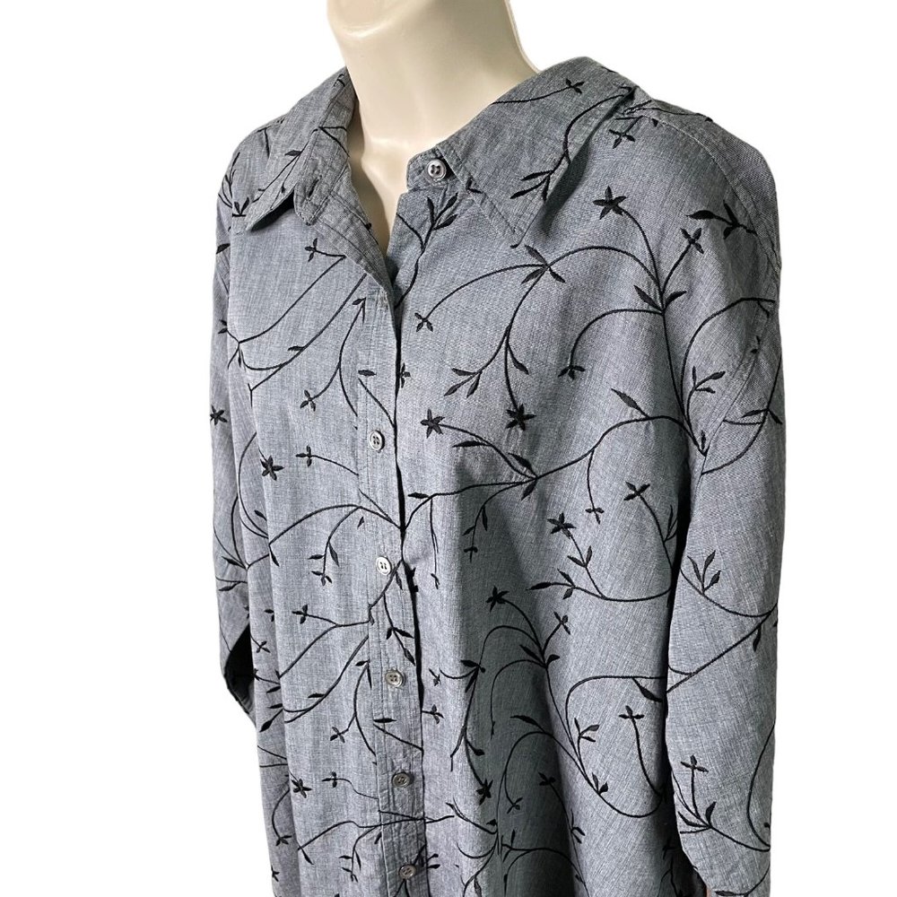 Avenue Womens Button Down Blouse Short Floral Gray Plus Size 18 20 Vintage u - Picture 2 of 5